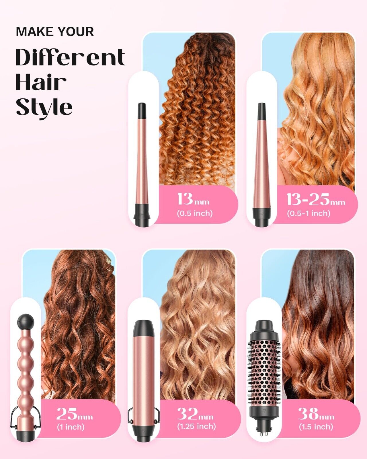 Wavytalk 5 in 1 Curling Iron Curling Wand Set w/ Brush Curler Interchangeable