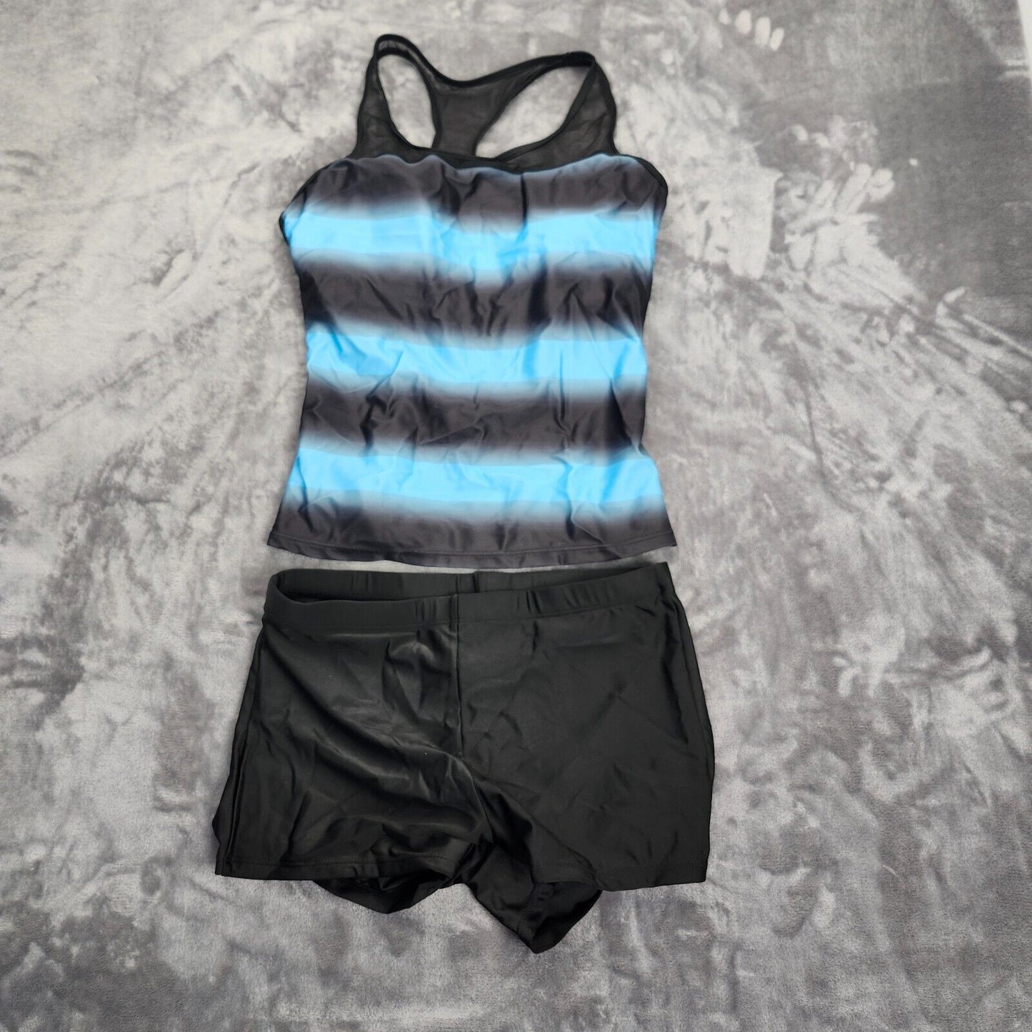 Women Two Piece Tummy Swimsuit With Shorts Bathing Suit Blue Large