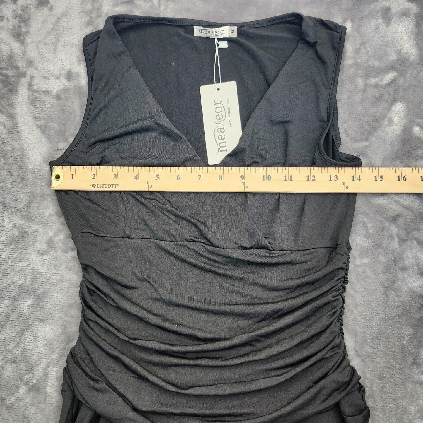 Womens Sleeveless Ruched Waist Classy V-Neck Casual Party Dress, Black/M