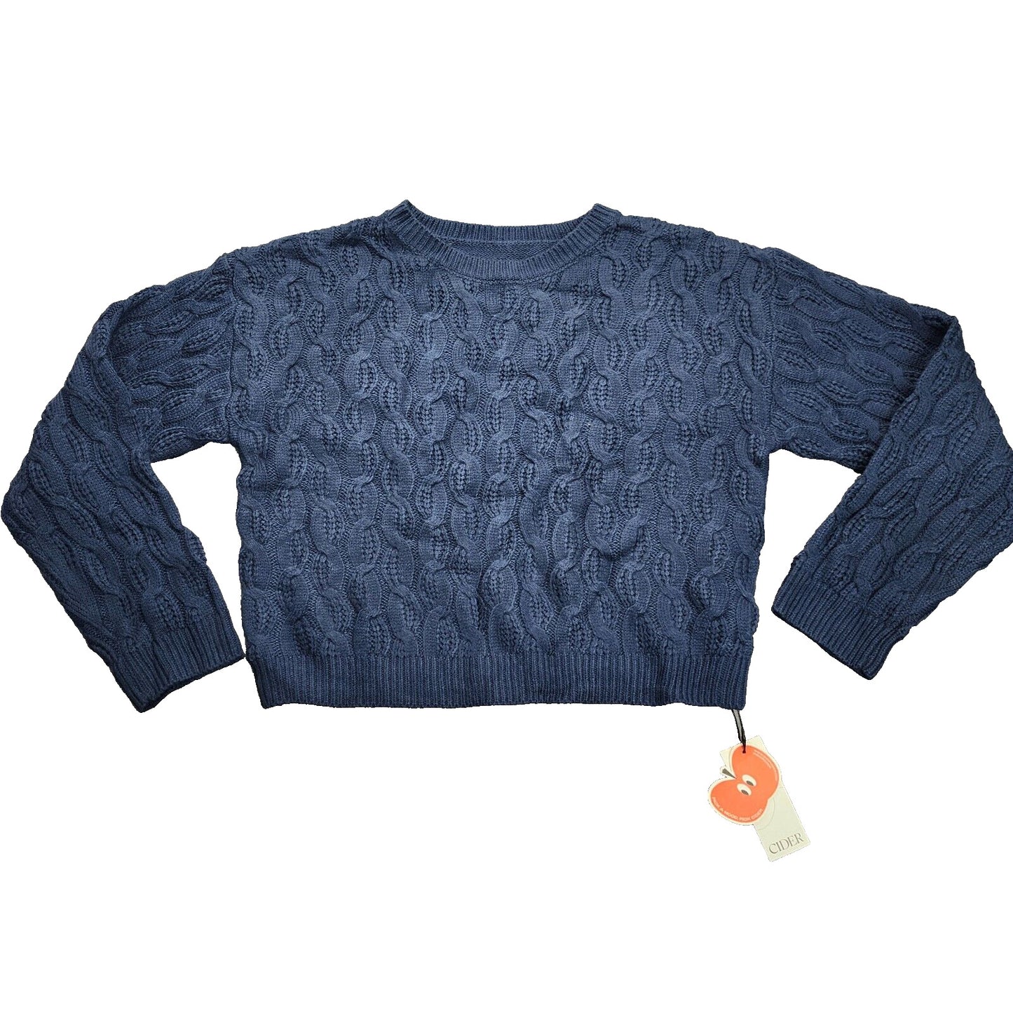 CIDER Womens Round Neck Cable Knit Sweater Blue XL