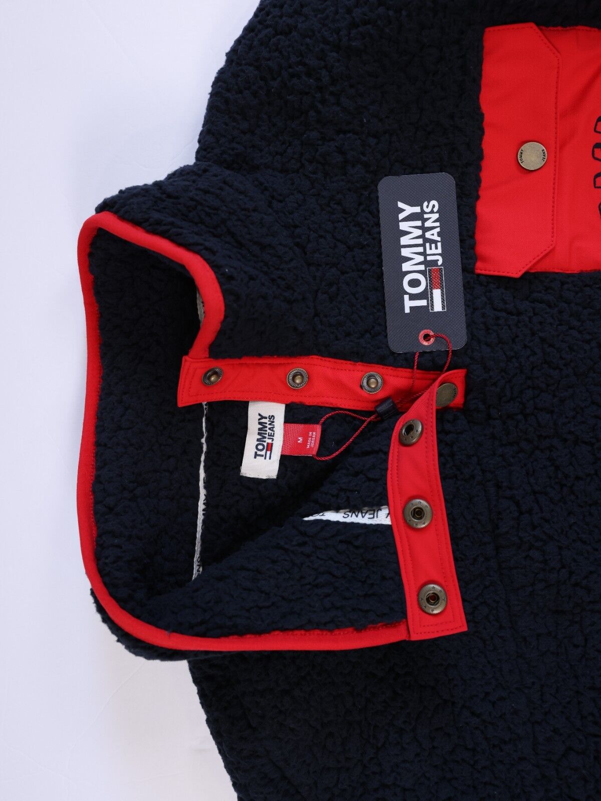 $99 Womens Tommy Jeans Hilfiger Logo Pocket 1/4 Snap Fleece Sherpa Pullover M