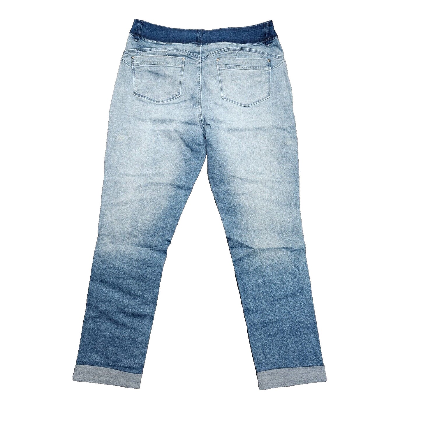 Flamingals Women's High Waist Skinny Ripped Blue Jeans with rolled cuffs XXL