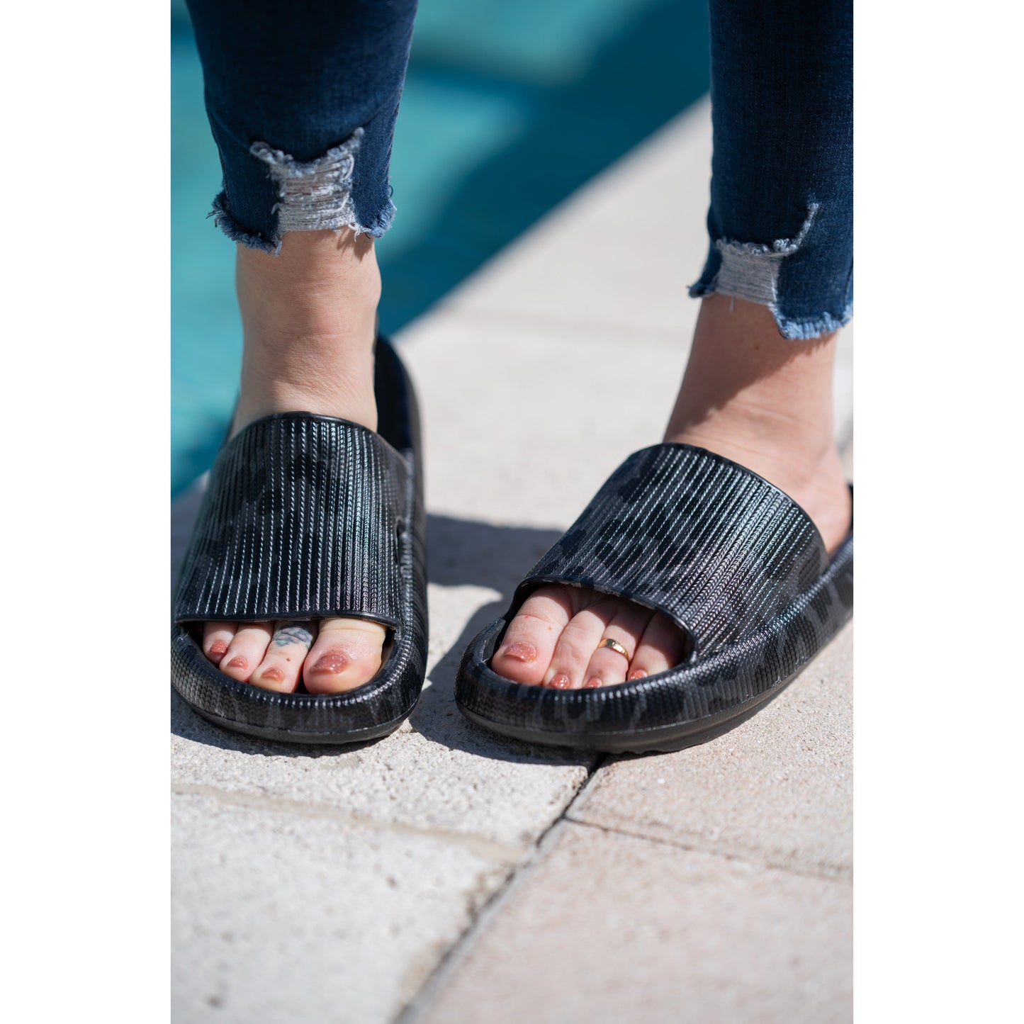 BLACK LEOPARD  Insanely Comfy -Beach or Casual Slides