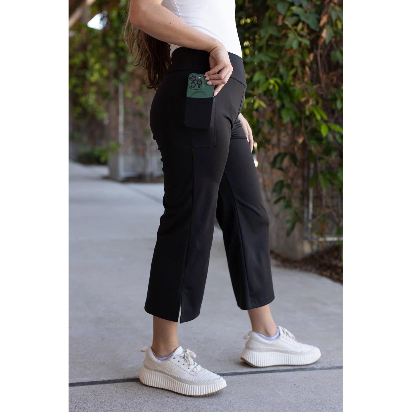 The Gabriella -Black  High Waisted Gaucho Pants - Round 7 - Luxe Leggings by Julia Rose®