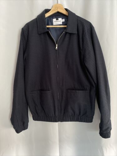 Topman Jacket Men Navy Blue Checked Medium