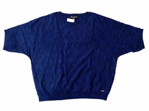 DKNY Jeans Shirt Top Women SMALL Electric Blue Marled Knit Pullover Short Sleeve