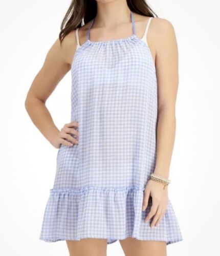 Nwt MSRP $34 Miken Juniors High-Neck Tiered Cover-Up Dress Blue Size Large