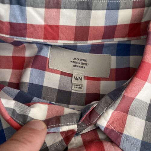 Jack Spade Blue Check Classic Long Sleeve Casual Mens Button Down Blue Red (med)