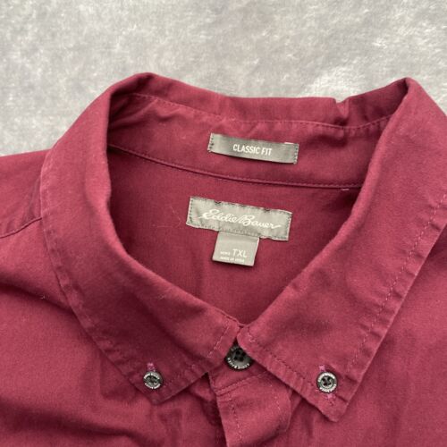 Vintage Eddie Bauer Button Down Shirt Mens T-XL Burgundy Herringbone