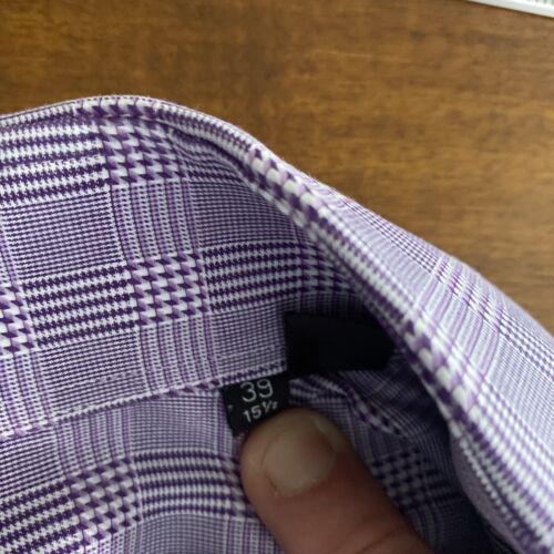 Hugo Boss Dress Shirt Mens 15.5 Blue Striped Purple Sleeve Finest Italian Fabric