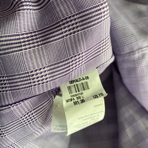 Hugo Boss Dress Shirt Mens 15.5 Blue Striped Purple Sleeve Finest Italian Fabric