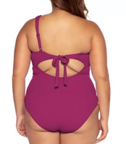 Becca ETC POMEGRANATE Plus Size Asymmetrical-Neck Swimsuit, US 2X(20-22)