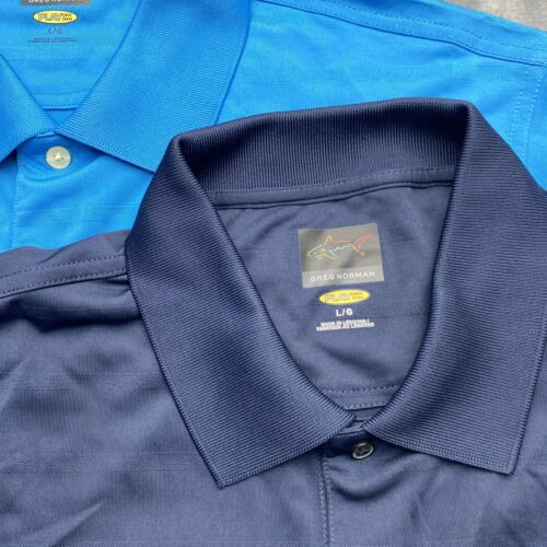 Greg Norman Golf Polo Shirt Men's Play Dry Performance Blue Bundle of 2 Shirts