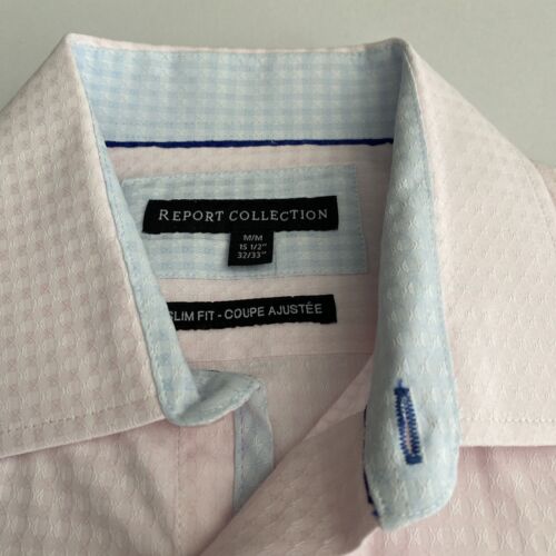 Report Collection  Long Sleeve Button-down Dress Shirt Pink (blue Trim) Medium