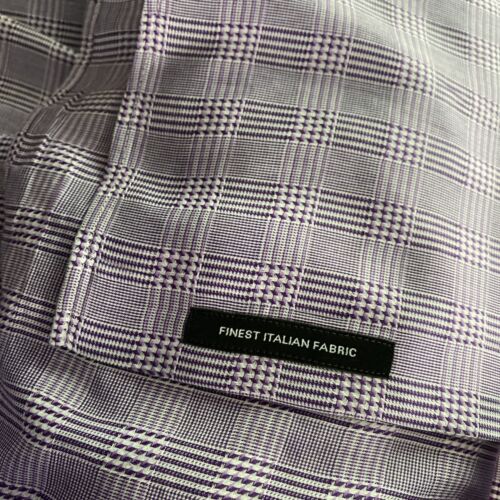 Hugo Boss Dress Shirt Mens 15.5 Blue Striped Purple Sleeve Finest Italian Fabric