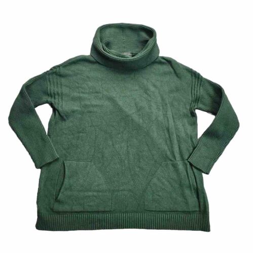 joan vass New York Womens Knit Green Sweater with Cowl Neck and 2 pockets size L