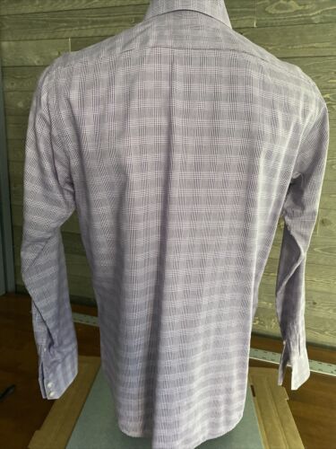 Hugo Boss Dress Shirt Mens 15.5 Blue Striped Purple Sleeve Finest Italian Fabric