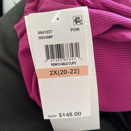 Becca ETC POMEGRANATE Plus Size Asymmetrical-Neck Swimsuit, US 2X(20-22)