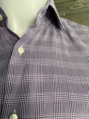 Hugo Boss Dress Shirt Mens 15.5 Blue Striped Purple Sleeve Finest Italian Fabric