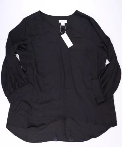 Refinity Chic Top Overlay Shirt V Kneck with Pockets Size XL Black