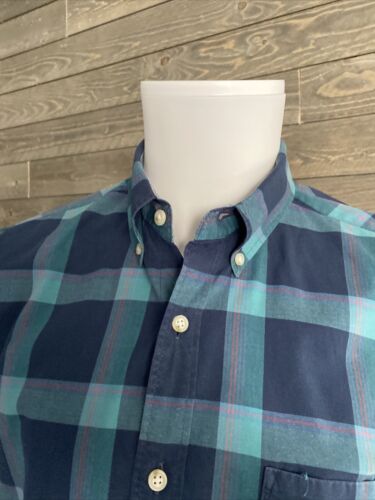 J Crew Mens Button Down Dress Shirt Blue Green Patterned Shirt Size M