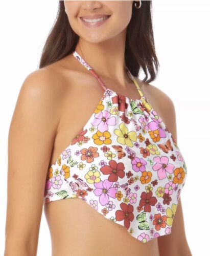 California Waves Juniors' Handkerchief Halter Bikini Top Pink Floral Size M