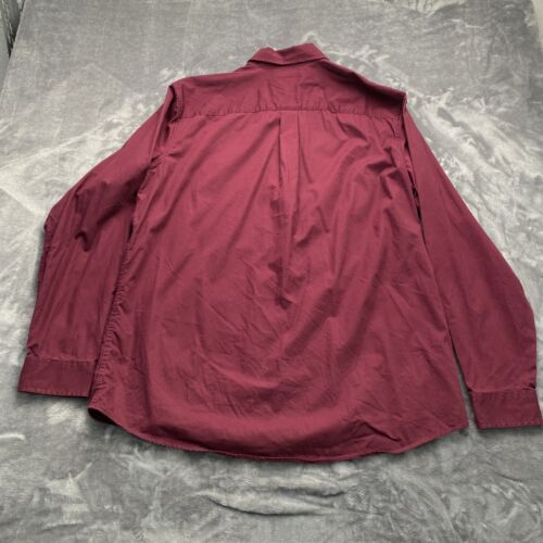 Vintage Eddie Bauer Button Down Shirt Mens T-XL Burgundy Herringbone