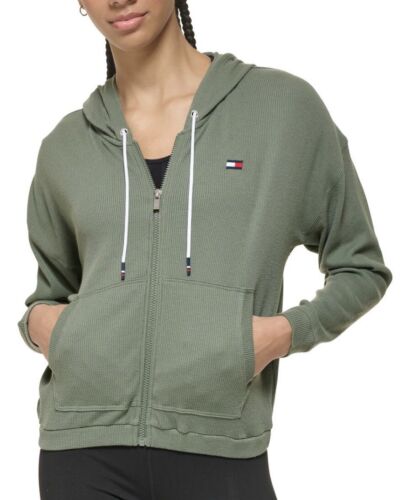 Tommy Hilfiger Womens Zipper Knit Zip Hoodie Top Size L