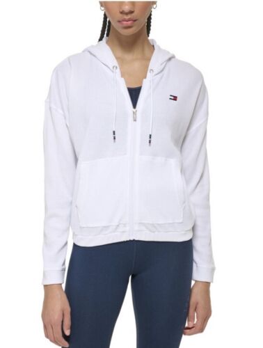 Tommy Hilfiger Womens Zipper Knit Zip Hoodie Top Size XL White