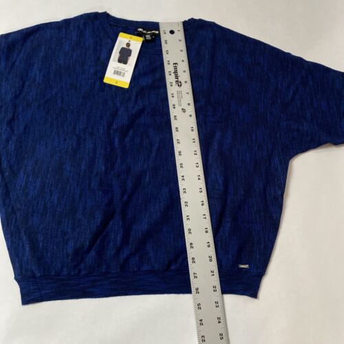 DKNY Jeans Shirt Top Women SMALL Electric Blue Marled Knit Pullover Short Sleeve