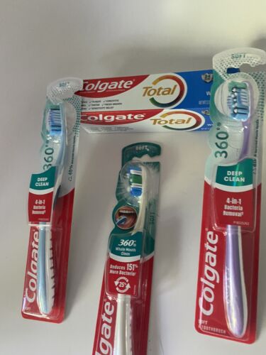 Colgate Total Whitening Anticavity Fluoride Toothpaste-3.3oz. + 3 Tooth Brushes