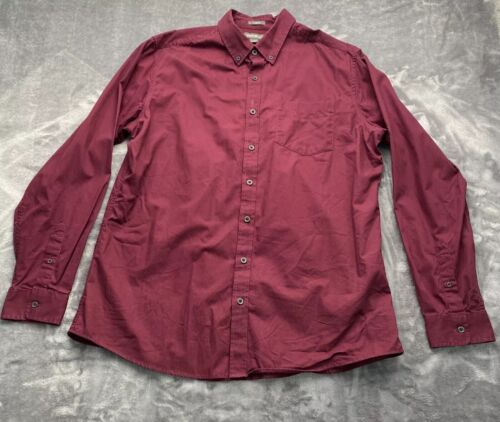 Vintage Eddie Bauer Button Down Shirt Mens T-XL Burgundy Herringbone