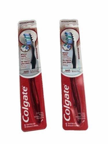 Colgate 360 Advanced Optic White Toothbrush, Medium - Pack of 2 -