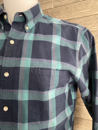 J Crew Mens Button Down Dress Shirt Blue Green Patterned Shirt Size M