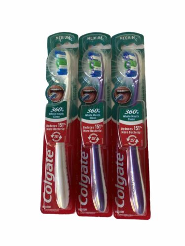 Colgate 360 Optic White Toothbrush - Medium - 3 Pack Gray And Purple