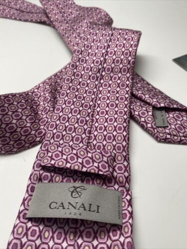 Canali Pink Geometric  Silk NECK TIE Made In Italy