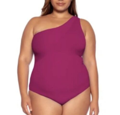 Becca ETC POMEGRANATE Plus Size Asymmetrical-Neck Swimsuit, US 2X(20-22)