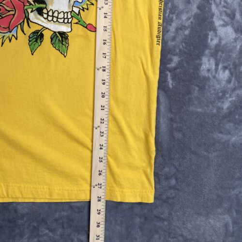 VTG Ed Hardy Mens MED Yellow T Shirt Skull and Flowers Floral Christian Audigier