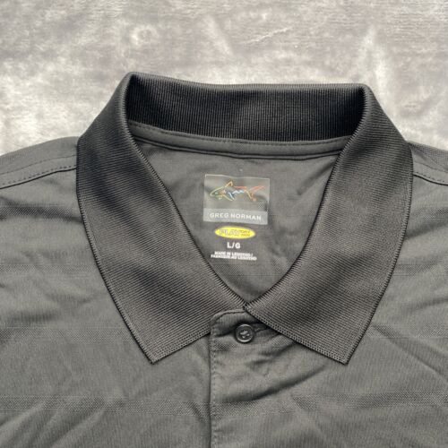 Greg Norman Golf Polo Shirt Men's Play Dry Performance Black Horizontal Stripe