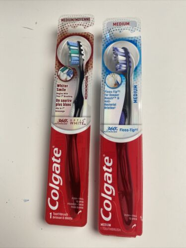 Colgate 360 Advanced Optic White Toothbrush, Medium - Pack of 2 -