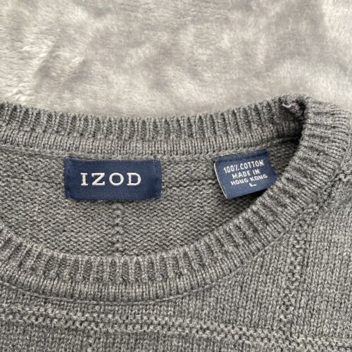 Izod Men's 100% Knit Sweater Chunky Gray Crew Neck Sweatshirt Size Large