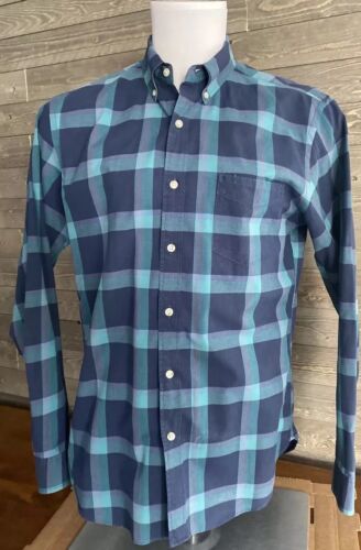 J Crew Mens Button Down Dress Shirt Blue Green Patterned Shirt Size M