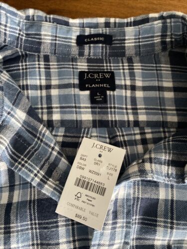 J Crew Mens Flannel Size L Blue NEW