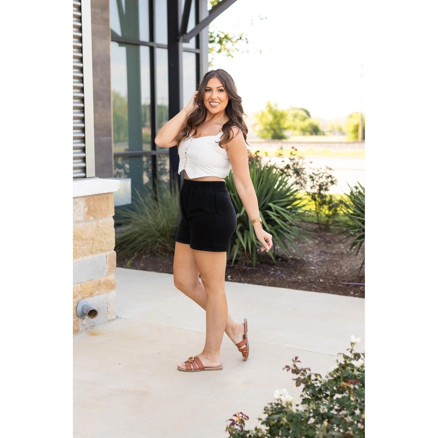 The Chrissy - Black Fleece Shorts with Pockets*