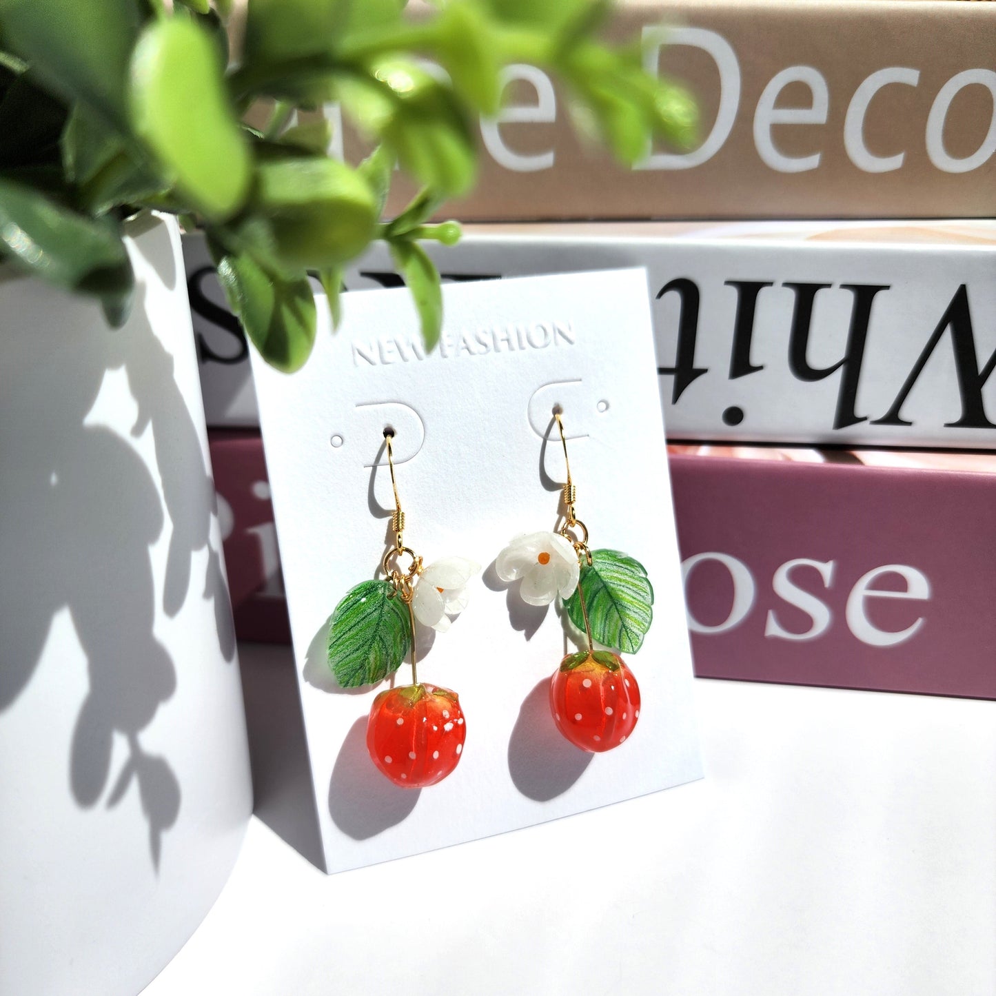 Strawberry Flower Resin Fruit Earrings