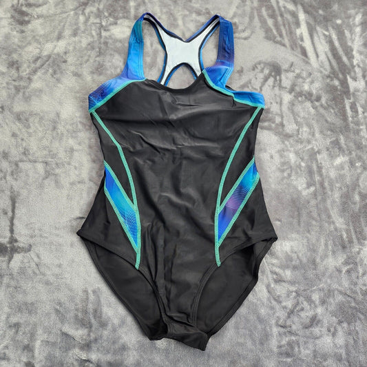 One-Piece Swimwear Sports Racerback Swimsuit Blue/Black Medium