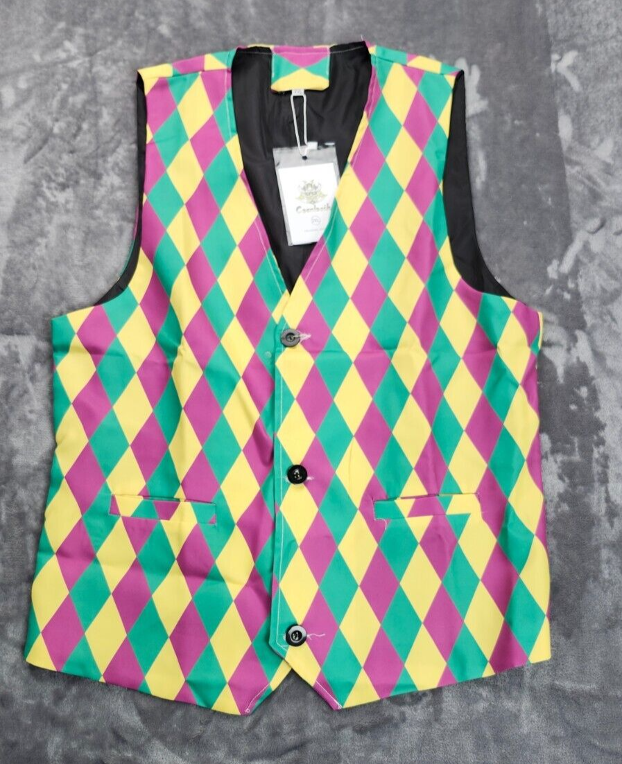 Men's 3 Piece Suit Set Colorful Clown Suit Jacket, Vest, Pants Size 2XL