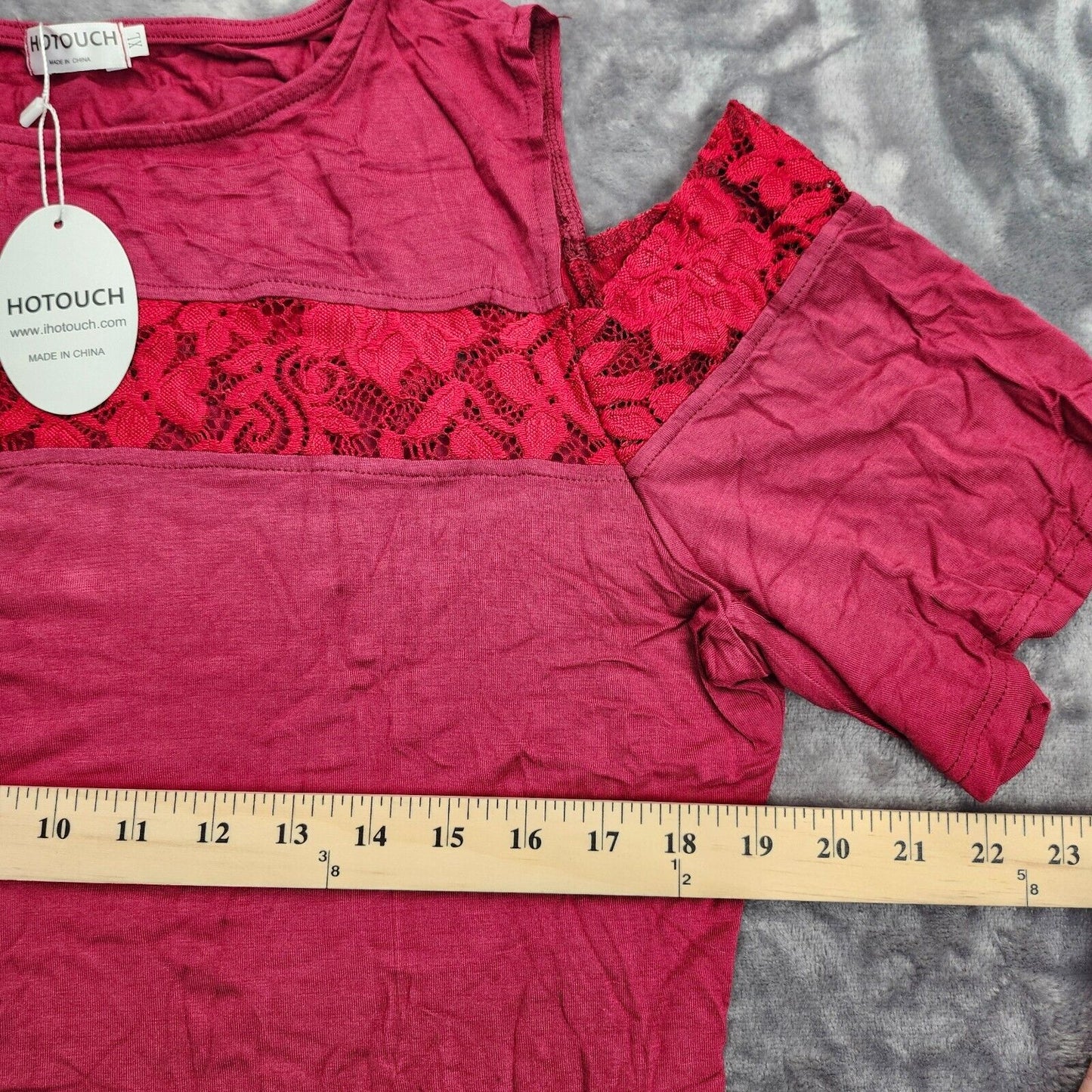 Womens Red Cold Shoulder Lace Short Sleeve Top Size XL