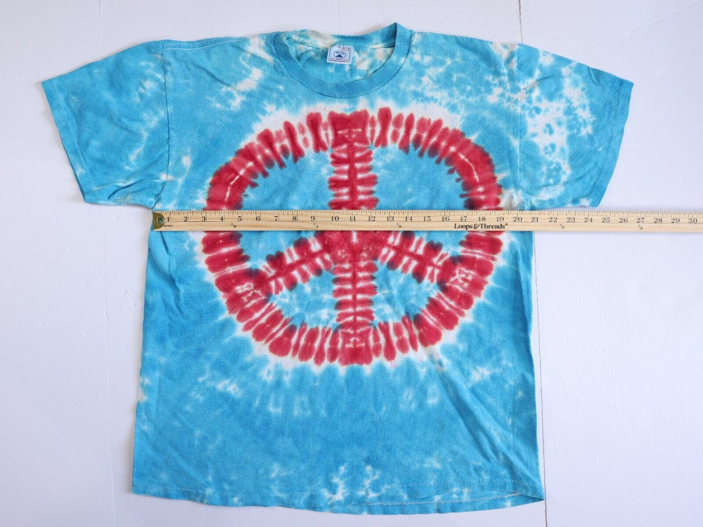 Vintage Delta Tye Dye Blue and Red Peace Sign T shirt Size L