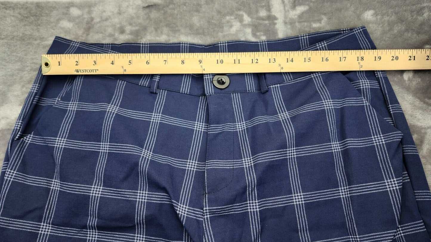 Men's Plaid Pattern Slim Fit Flat Front Business Pants with Pockets 3XL